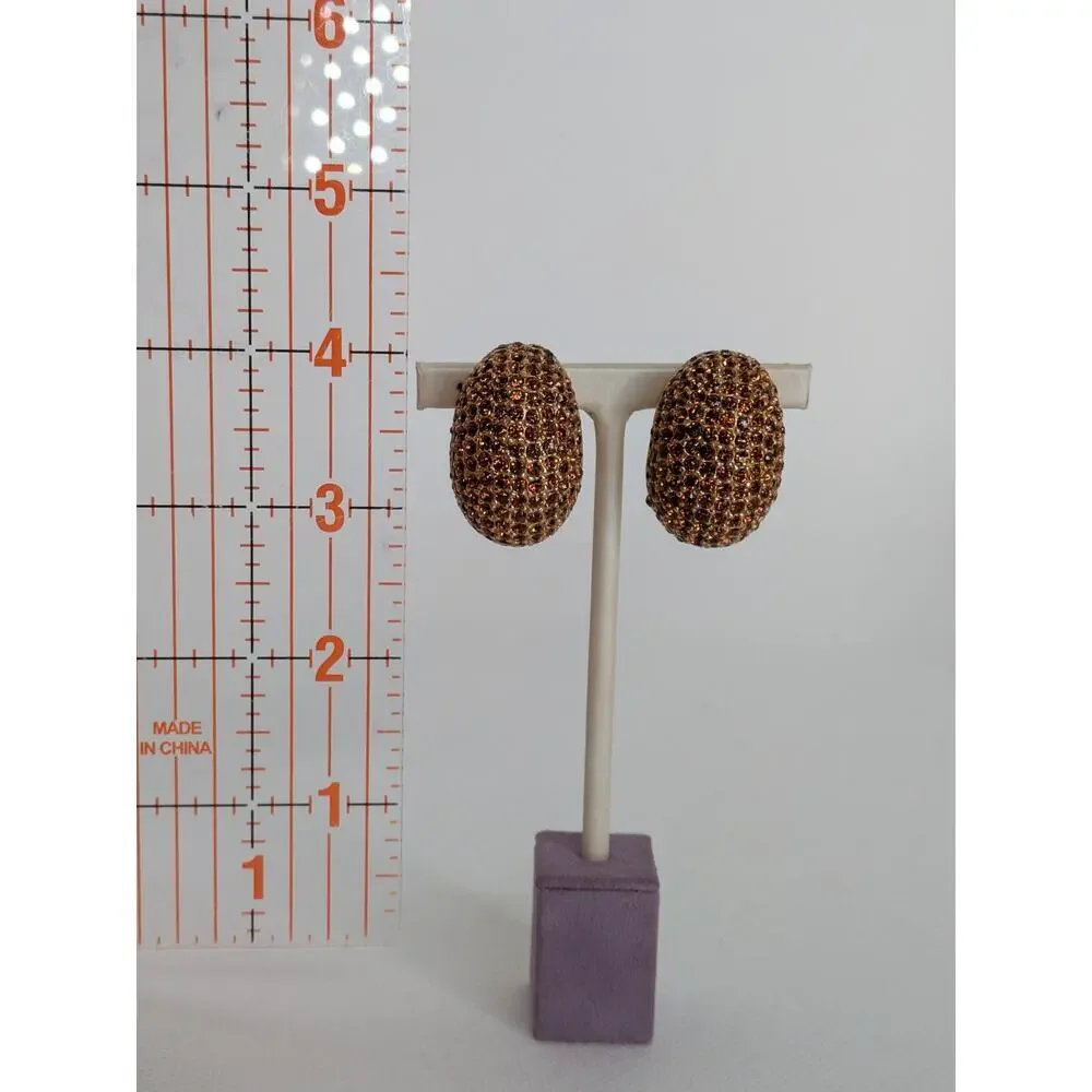 Ciner Vintage Dome Pave Rhinestone Crystal Chocolate Brown Clip Earrings Large - Picture 9 of 10
